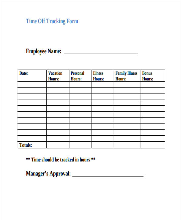free vacation tracking forms